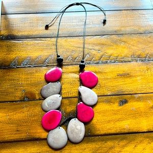 Brazilian Pink and Grey Wooden Slice Necklace